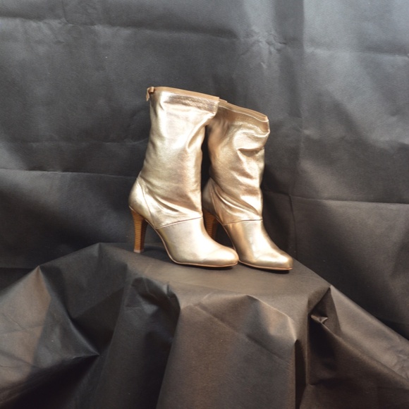 Gold 3" heel Genuine Leather Boots SZ 9/40 French Connection NIB - Picture 15 of 16